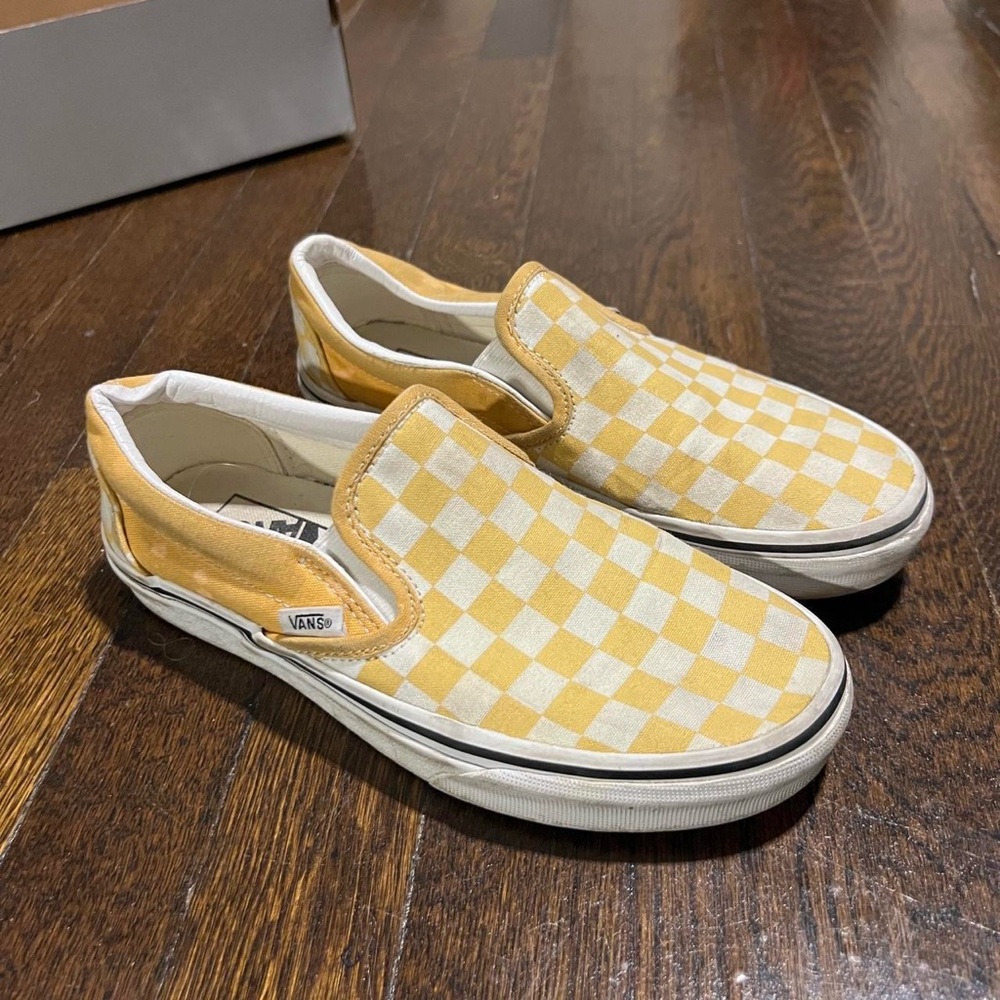 Vans Yellow and White Checkered Slip-On Sneakers